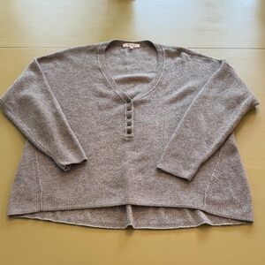 Madewell Gray V-Neck Sweater with Button Detail